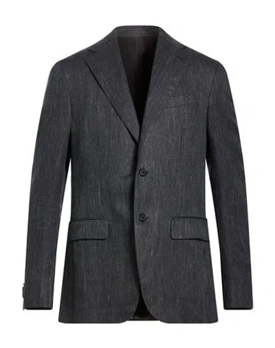 Caruso Per Braun Man Blazer Charcoal Size 42 Linen, Wool In Gray