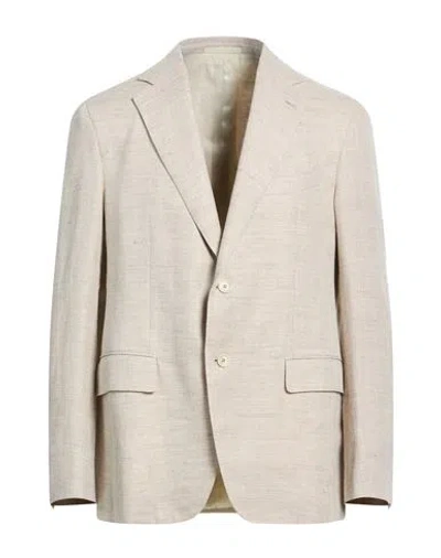 Caruso Per Braun Man Blazer Sand Size 44 Linen, Wool In Neutral