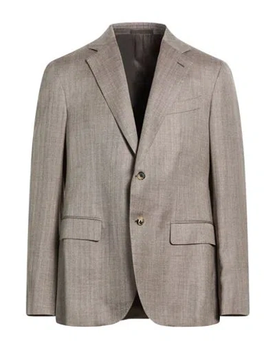 Caruso Per Braun Man Blazer Taupe Size 42 Wool, Silk, Linen In Gray