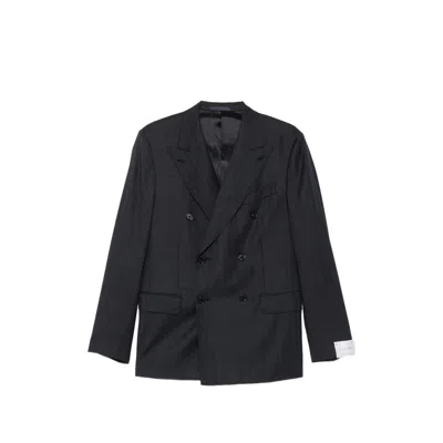 Caruso Pinstripe Double-breasted Suit In Black