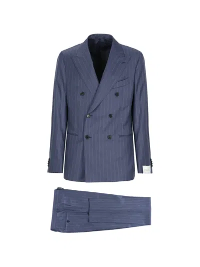 Caruso Pinstripe Double-breasted Suit In Blue