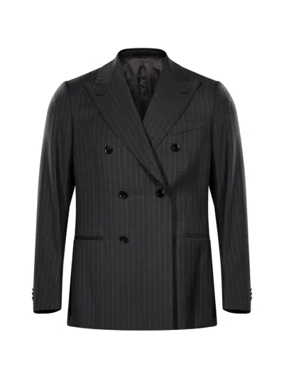 Caruso Pinstriped Double-breasted Suit In Black