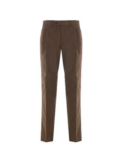 Caruso Pleated Moleskin Trousers In Brown