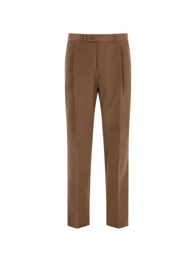 Caruso Pleated Moleskin Trousers In Green