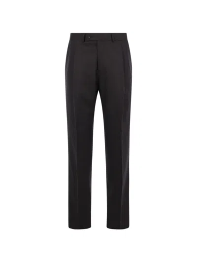Caruso Pressed-crease Wool Trousers In Brown