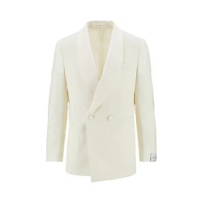 Caruso Satin And Wool Double-breasted Jacket In White