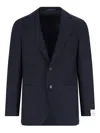 Caruso Tailored Black Herringbone Jacket With Notched Lapel In Blue