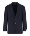 Caruso Tailored Black Herringbone Jacket With Notched Lapel In Blue
