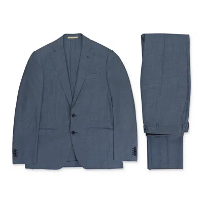 Caruso Single Breasted Wool And Silk Pinstriped Suit 7r - Blue