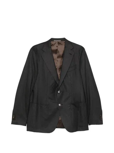 Caruso Single-breasted Notched-lapels Blazer In Grey