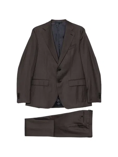 Caruso Single-breasted Suit In 브라운