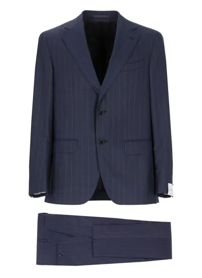 Caruso Striped-pattern Suit In Blue
