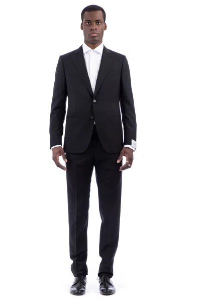 Caruso Tailored Slim Fit Trousers - Miura Drop 8r In Black