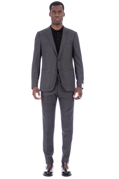 Caruso Tailored Slim-fit Suit With Drop 8r In Gray