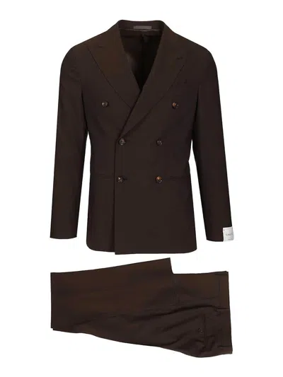 Caruso Abito Double-breasted Suit In Brown