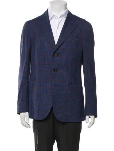 Pre-owned Caruso Wool Plaid Print Blazer In Blue