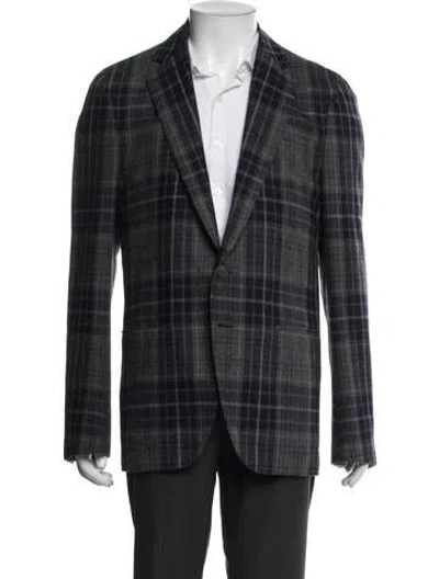Pre-owned Caruso Wool Plaid Print Blazer In Brown