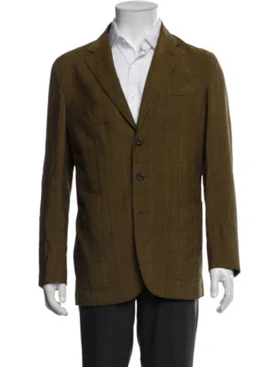 Pre-owned Caruso Wool Plaid Print Blazer In Green