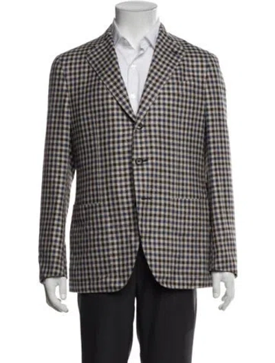 Pre-owned Caruso Wool Plaid Print Blazer In Neutrals