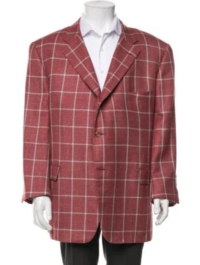 Pre-owned Caruso Wool Plaid Print Blazer In Red