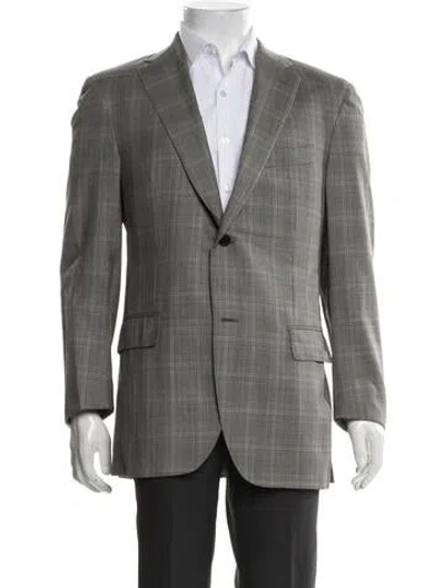 Pre-owned Caruso Wool Plaid Print Jacket In Grey