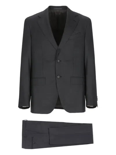 Caruso Wool Single-breasted Suit In Black