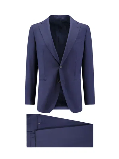 Caruso Wool Suit With Classic Lapel In Blue