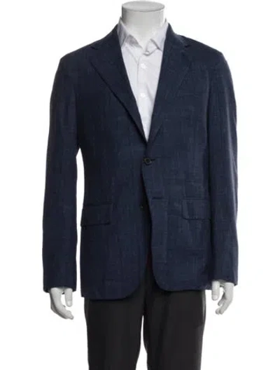 Pre-owned Caruso Wool Tweed Pattern Blazer In Blue