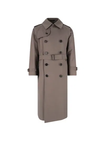 Caruso X Sanyocoat Double-breasted Belted Trench Coat In Brown
