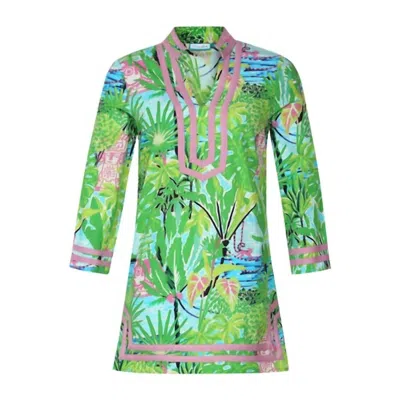 Carvalho Couture Jungle Island Long Sleeve Cabana Cover-up In Green