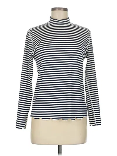 Pre-owned Carve Designs Long Sleeve Top Silver Stripes Pattern Turtleneck Tops