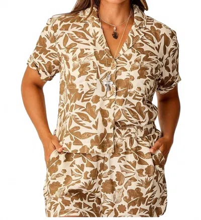 CARVE DESIGNS LUCA COLLARED V-NECK TOP IN RUM PRINT