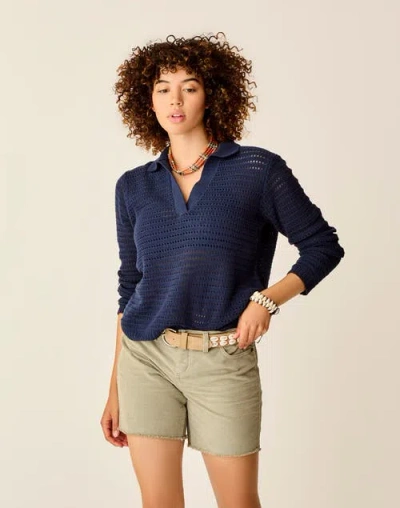 Carve Designs Morgan Polo Sweater In Blue