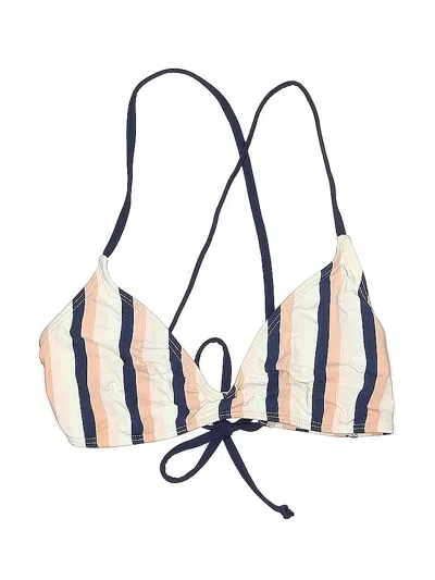 Pre-owned Carve Designs Swimsuit Top Ivory Stripes Pattern Swimwear In White