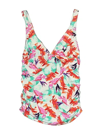Pre-owned Carve Designs Swimsuit Top White Tropical Pattern Swimwear
