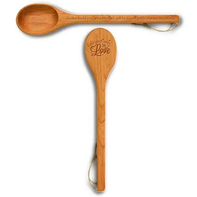 Carved Solutions 2 Piece "mom Is The World" Mixed With Love Spoon Set In Cherry