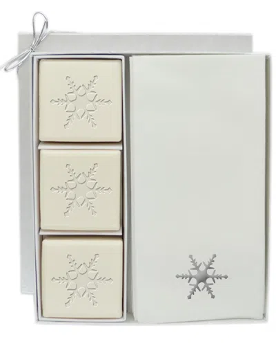 CARVED SOLUTIONS CARVED SOLUTIONS SNOWFLAKE MOTIF 3PC SOAP SET WITH 12 SILVER EMBOSSED TOWELS