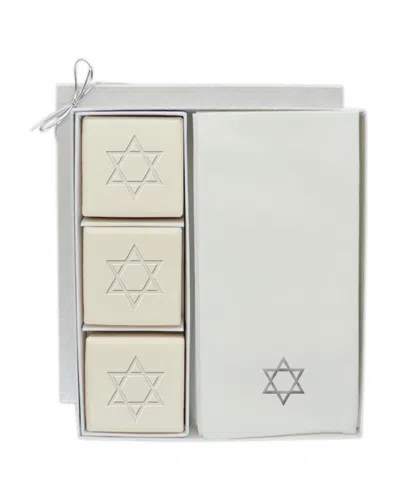 CARVED SOLUTIONS STAR OF DAVID 3PC SOAP WITH 12 SILVER EMBOSSED TOWELS