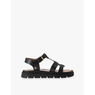 Carvela Comfort Womens Black Pavilion T-bar Flat Leather Sandals