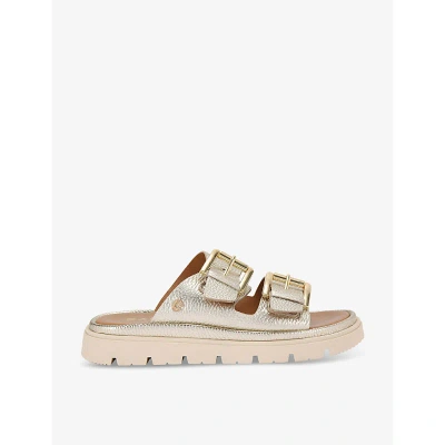 Carvela Comfort Womens Gold Pavilion Buckle-strap Metallic-leather Sandals