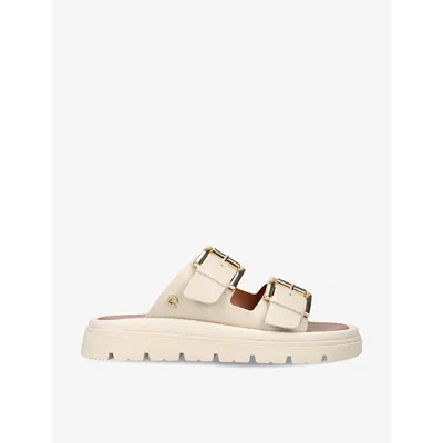 Carvela Comfort Womens Bone Pavilion Buckle-strap Leather Sandals