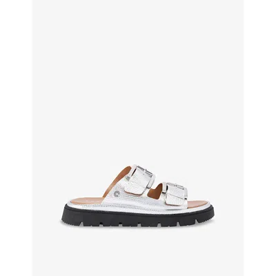 Carvela Comfort Womens Silver Pavilion Buckle-strap Metallic-leather Sandals