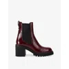 Carvela Comfort Womens Red Mega Logo-plaque Leather Heeled Ankle Boots In Red