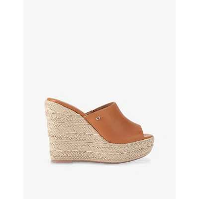 Carvela Comfort Womens Tan Fiorella Logo-embellished Leather Wedges