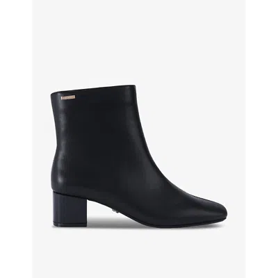 Carvela Womens Black Rene Logo-badge Heeled Leather Ankle Boots