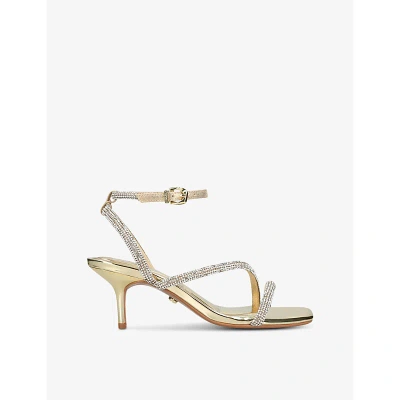 Carvela Womens Gold Paparazzi Low 55 Crystal-embellished Woven Heeled Sandals