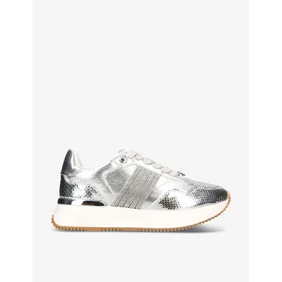 Carvela Womens Silver Flare Paparazzi Embellished Metallic-leather Low-top Trainers