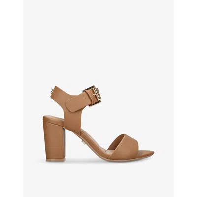 Carvela Womens Tan Sadie 2 Logo-embellished Faux-leather Heeled Sandals