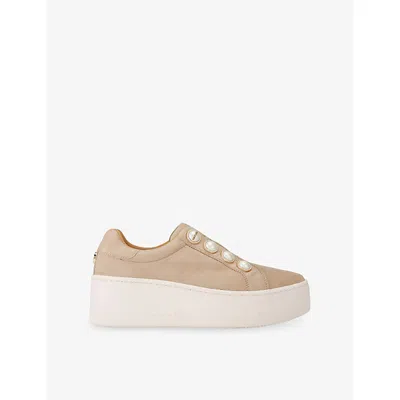 Carvela Womens Beige Connected Laceless Suede Trainers Eur 38/5 Uk In Neutral