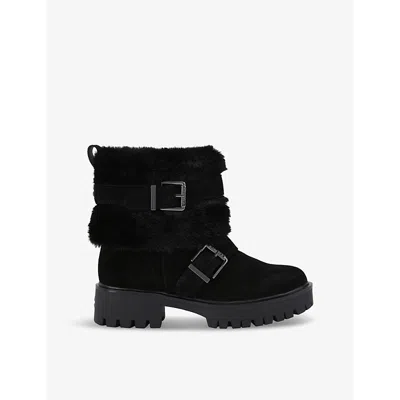 Carvela Womens Alpine Buckle-embellished Flat Suede Ankle Boots Blac In Black